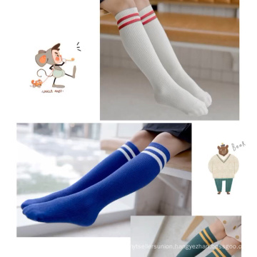 cotton wholesale in stock long tube girls school socks with stripes